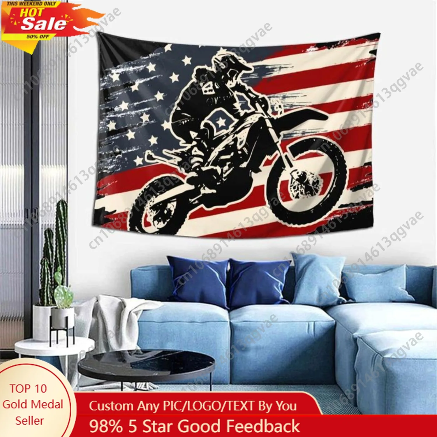 

Motocross Dirt Bike American Flag Tapestry Wall Art Wall Hanging Tapestry Wall Home Decorations for Bedroom Custom Decoration