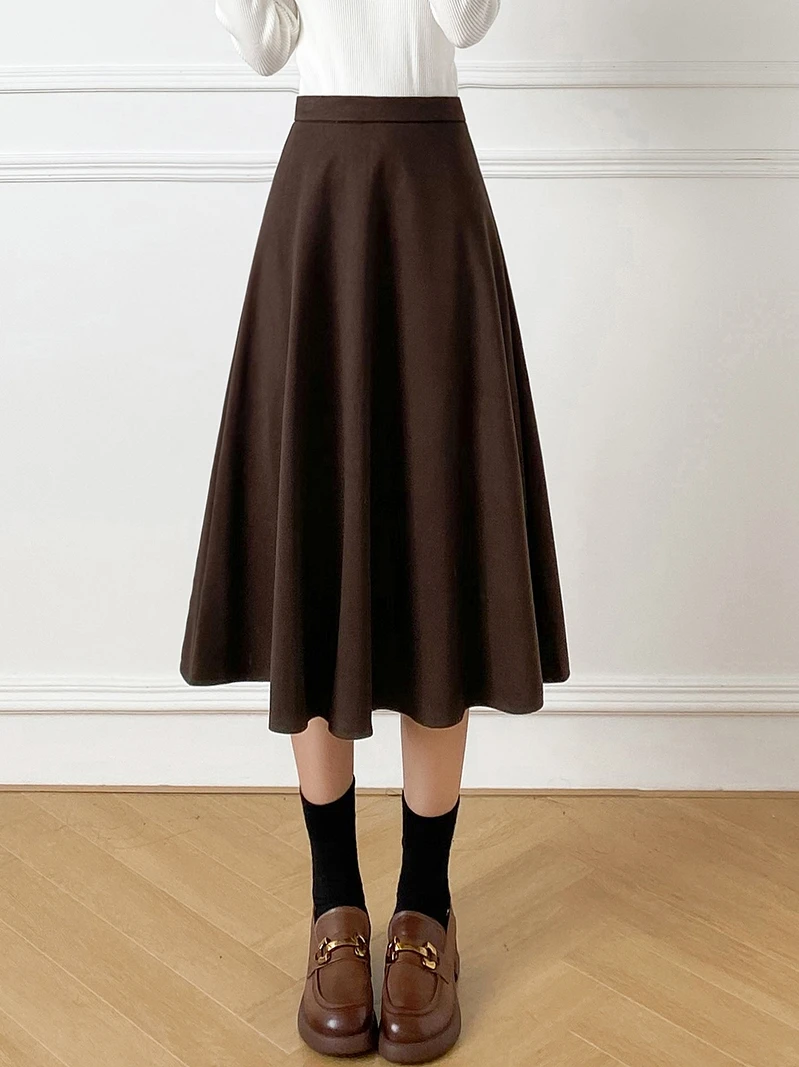 

Женская зимняя юбка А-силуэта с высокой талией, новая модель, для офиса, стройнящая, в пол, из шерстяной смеси