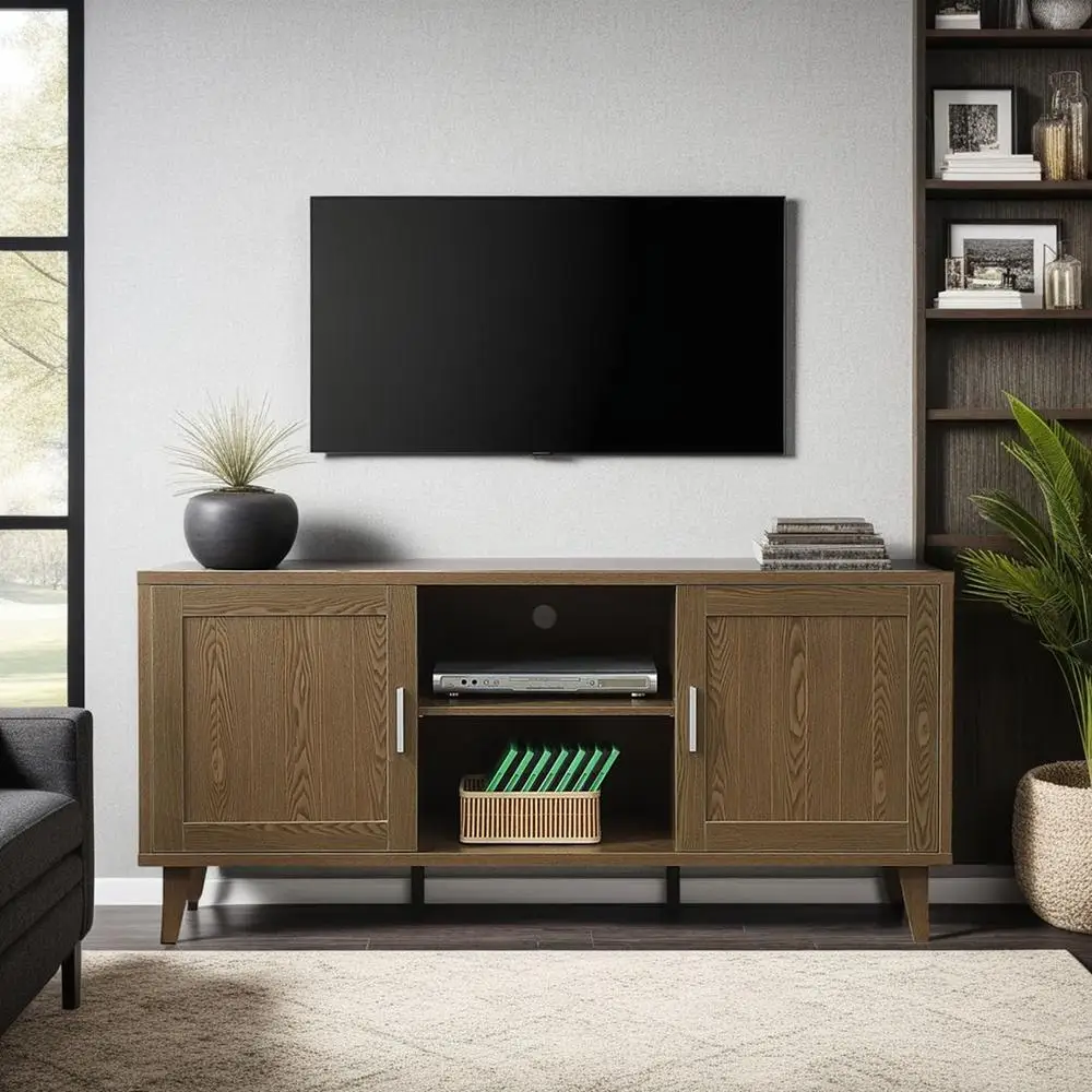 

Modern 60 Inch TV Stand Console Classic Walnut Finish Media Entertainment Center for TVs up to 65 Inches with Storage Shelves
