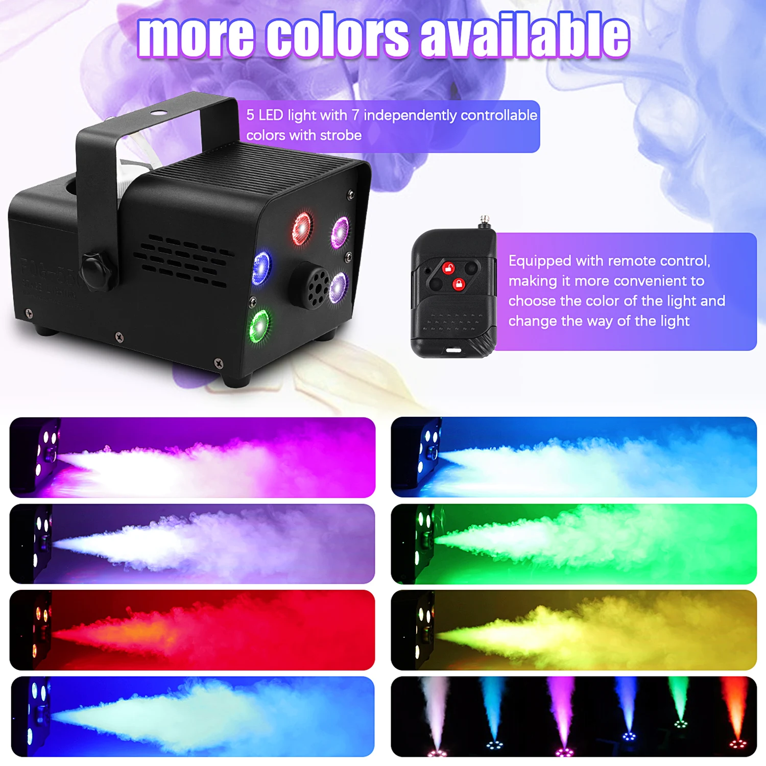 Yiflamefly 500W Smoke Machine RGB Colorful 5 LEDs Fog Ejector Stage Effect Fogger Spray Equipment for Wedding Halloween DJ Show