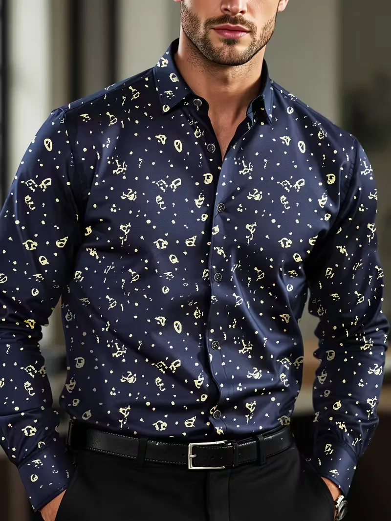 Herenoverhemd met lange mouwen en 3D dierenpatroon bedrukt overhemd, casual herentop met knopen, herentop, overhemd met lange mouwen
