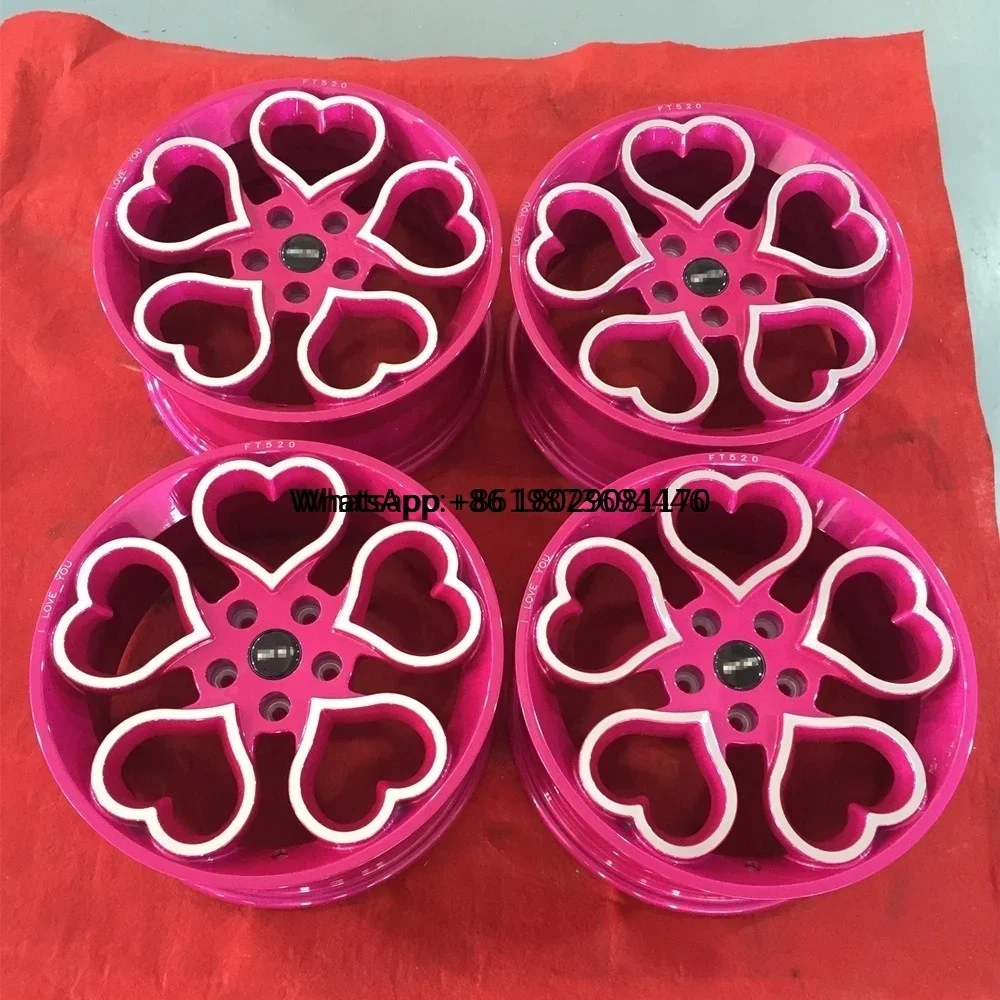 Pengzhen custom 4x100 pink car rims with hearts shape alloy wheels 16 inch 4 hole for smart four two