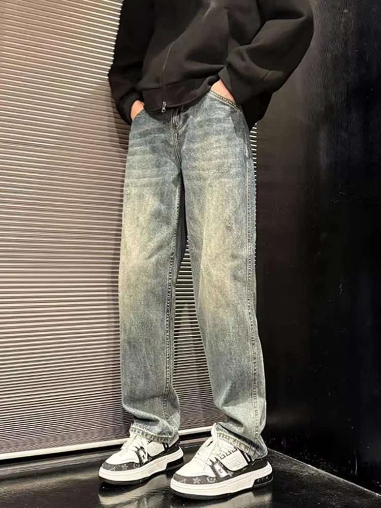 

Мужские джинсы Slim Straight 2024: Новинка Весна-Осень, расклешенные, в американском ретро-стиле, уличные, износостойкие, длинные брюки