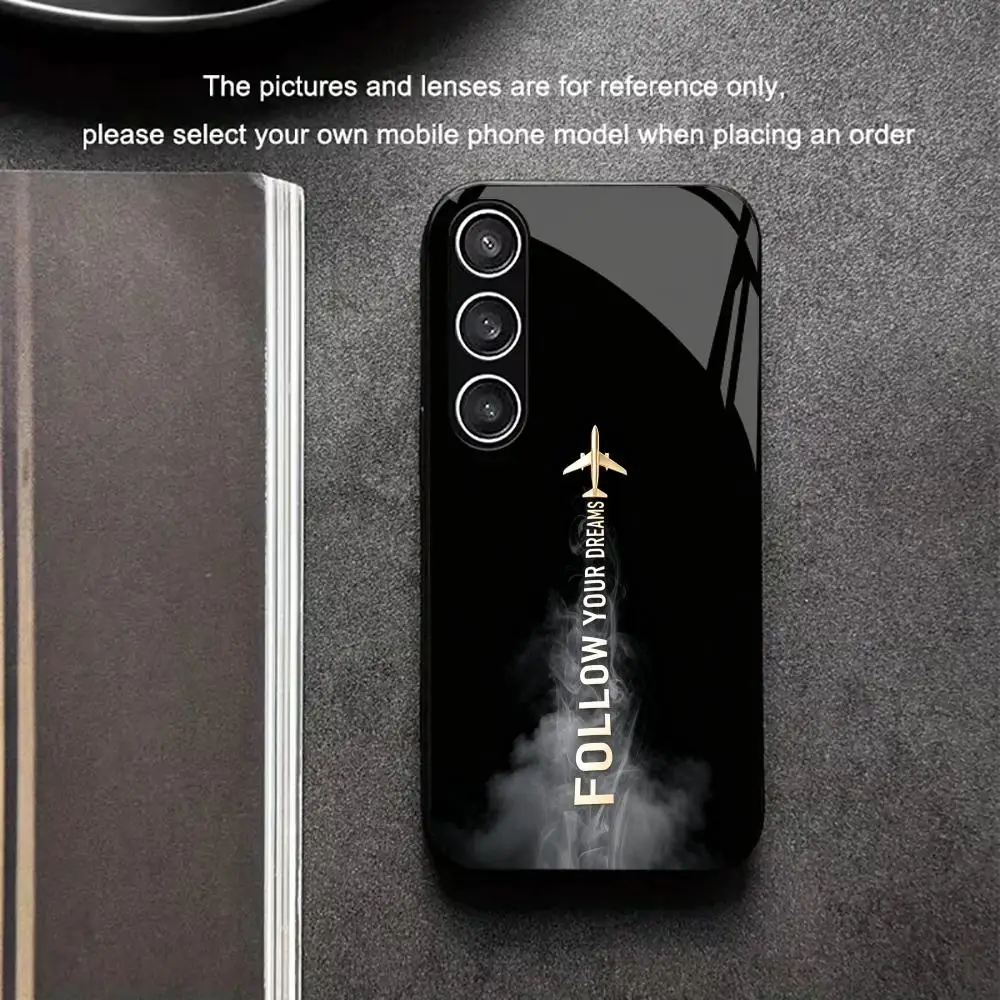 Simplified airplane tempered glass phone case suitable for Samsung Galaxy S26 S25 S24 S23 S22 S20 FE/Ultra/Plus anti fall
