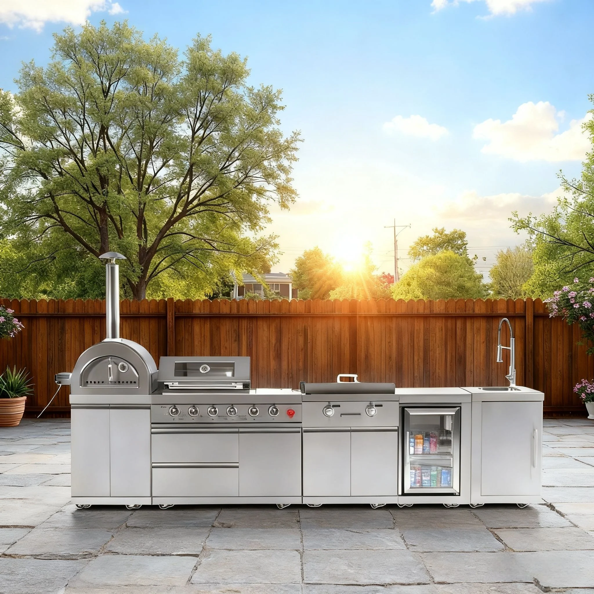 Outdoor Bbq Island with Sink Grill Customized Full Kitchen with Pizza Oven Griddle Sink Fridge Cabinets Outdoor Kitchen BBQ