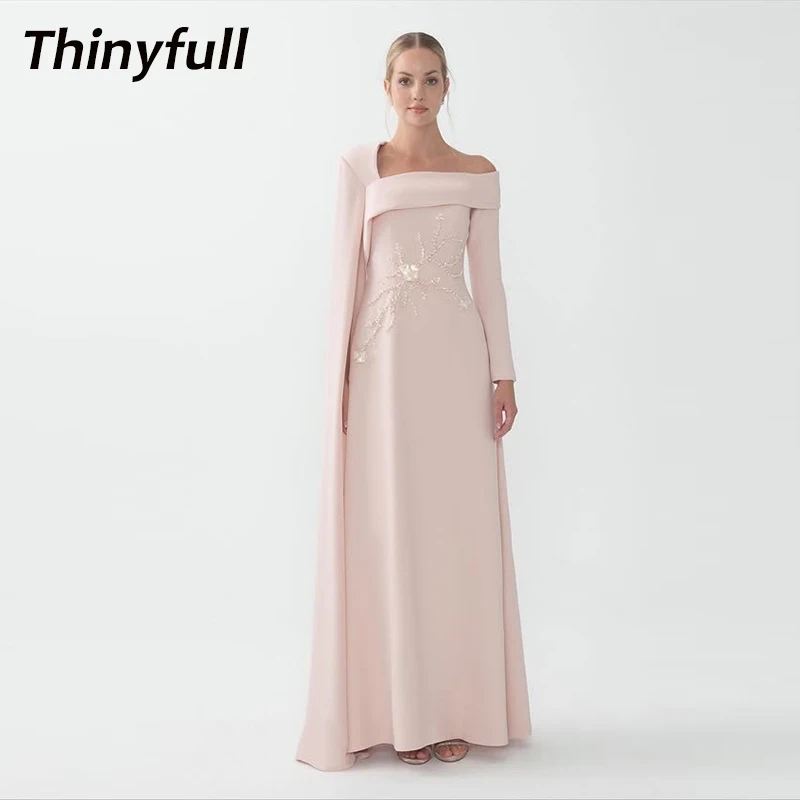 

Thinyfull A-line Satin Arab Prom Dresses Full Sleeves Beading Evening Gown 2026 Long Formal Dress Robe De Soirée Customized