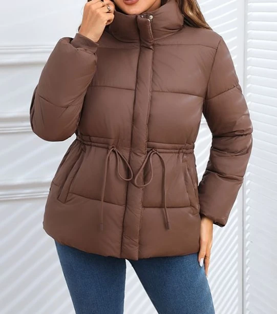 2025 Autumn/Winter Hooded Tight-Sleeved Drawstring Cotton Coat