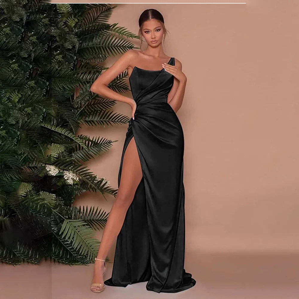 Robe de Soirée en Satin Simple pour Femme, Tenue Éducative, Sexy, Sirène, Côté Cour, Fente Haute