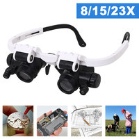 1Pc Head-mounted Microscope Telescopic Microscope Magnifier 8x 15x 23x Magnifying Glass 2 Led Lights Loupe Repair Tool Magnifier