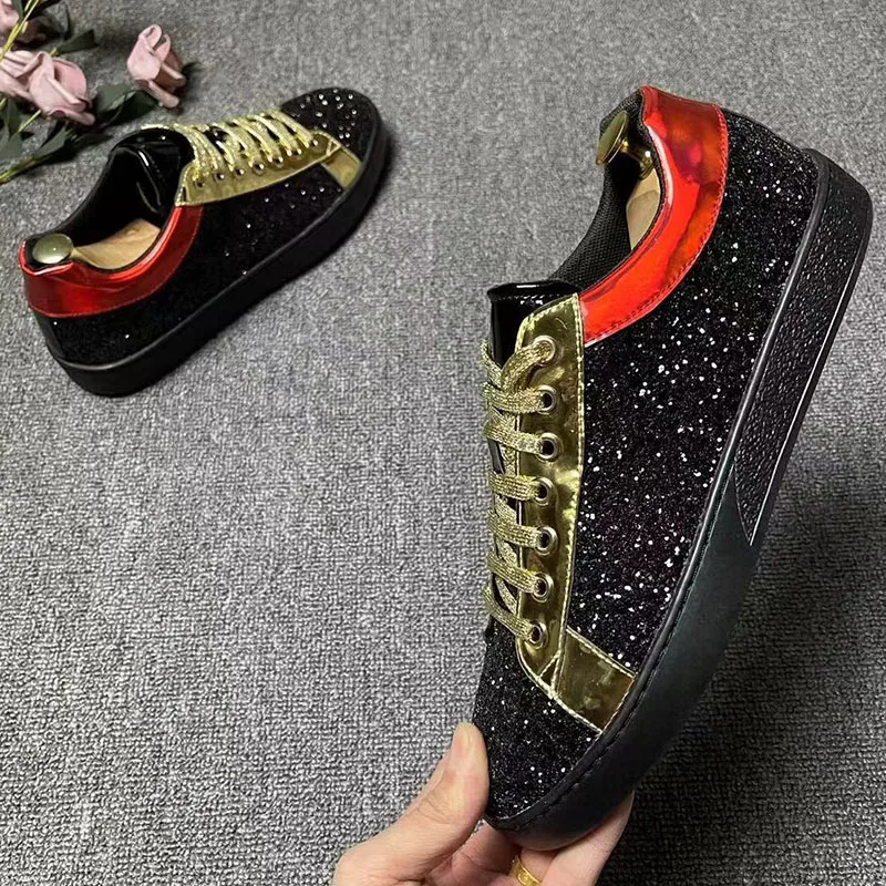 men's fashion rhinestone shoes brand designer Sequins shoe party nightclub dress black flats sneakers youth personality footwear