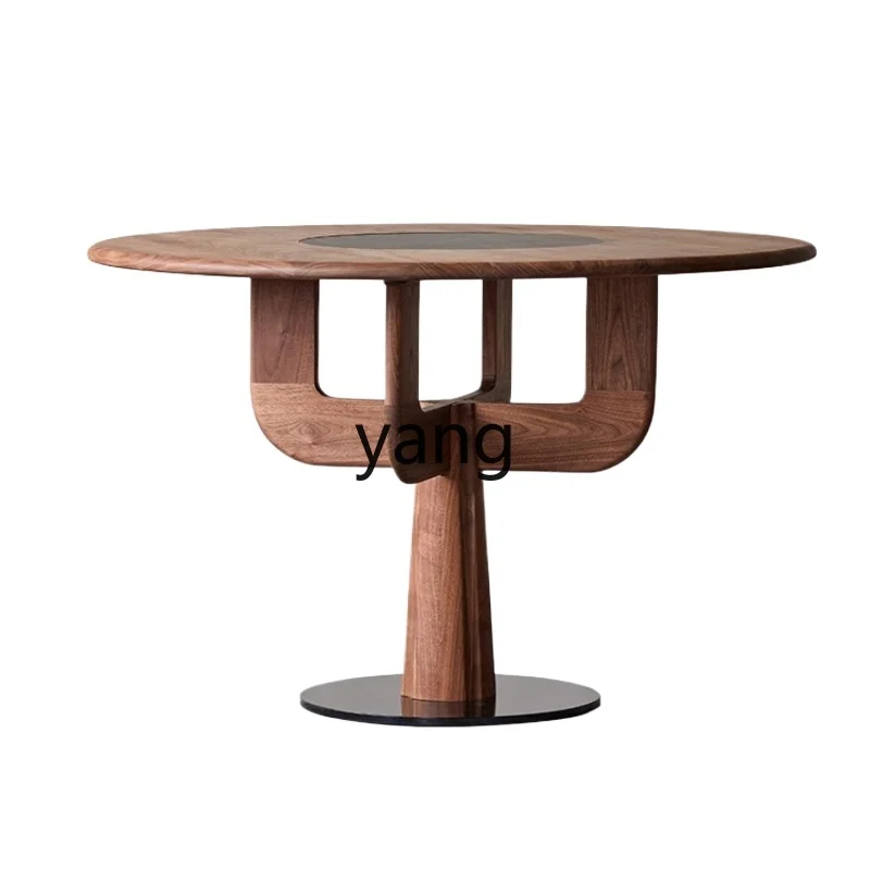 

LH solid wood round table household round dining table small apartment slate black walnut retro new Chinese style