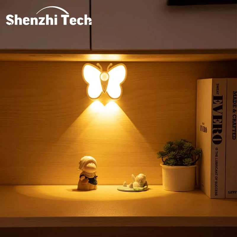 

Butterfly Motion Sensor Night Light LED Under Cabinet Lights Rechargeable Night Lamp Closet Wardrobe Stair Bedroom Kitchen Decor