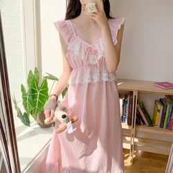 New Lace Cute Elegant Soft Sleeveless NightDress Women Princess Fashionable Casual Sleep Tops Girlish Style Sweet Sleepwear Ins