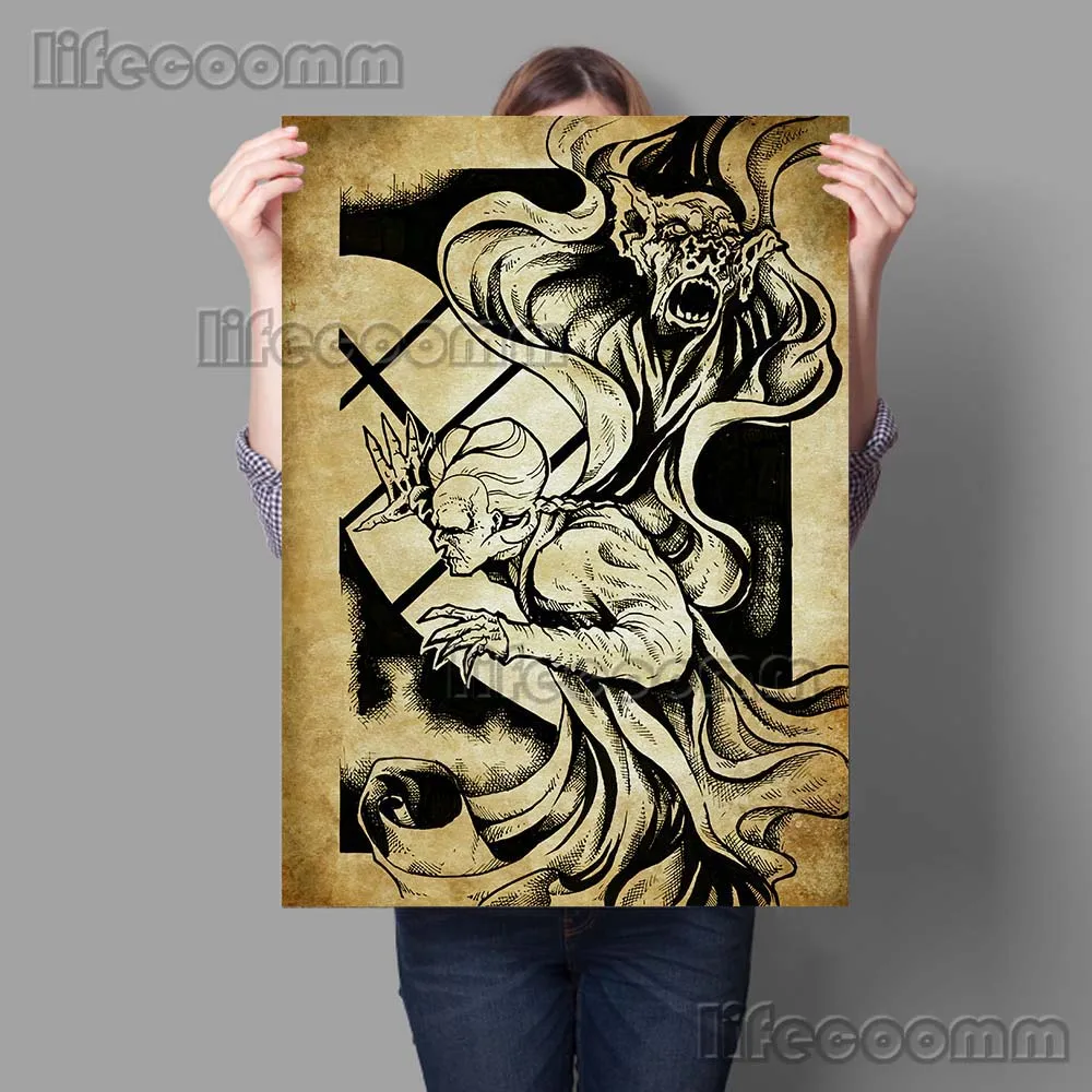 Vampira Dracula And Frankenstein Vintage Wall Art Print Horror Science Freak Abstract Cartoon Retro And Poster Print Home Decor