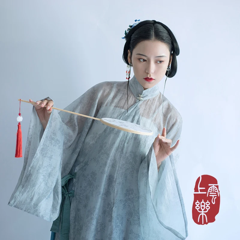 

Женский танский костюм Angyunle: улучшенная версия Ханьфу из шелка с воротником, традиционный китайский стиль, весна-лето, для повседневной носки