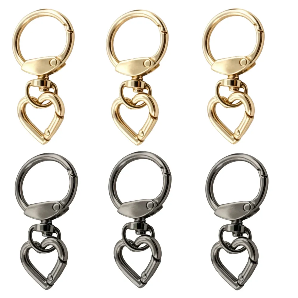 2-50 Sets Round Spring Snap Carabiner Clip heart shape Swivel Trigger Hook Metal Clasps Keychain for Handbag DIY Attachment