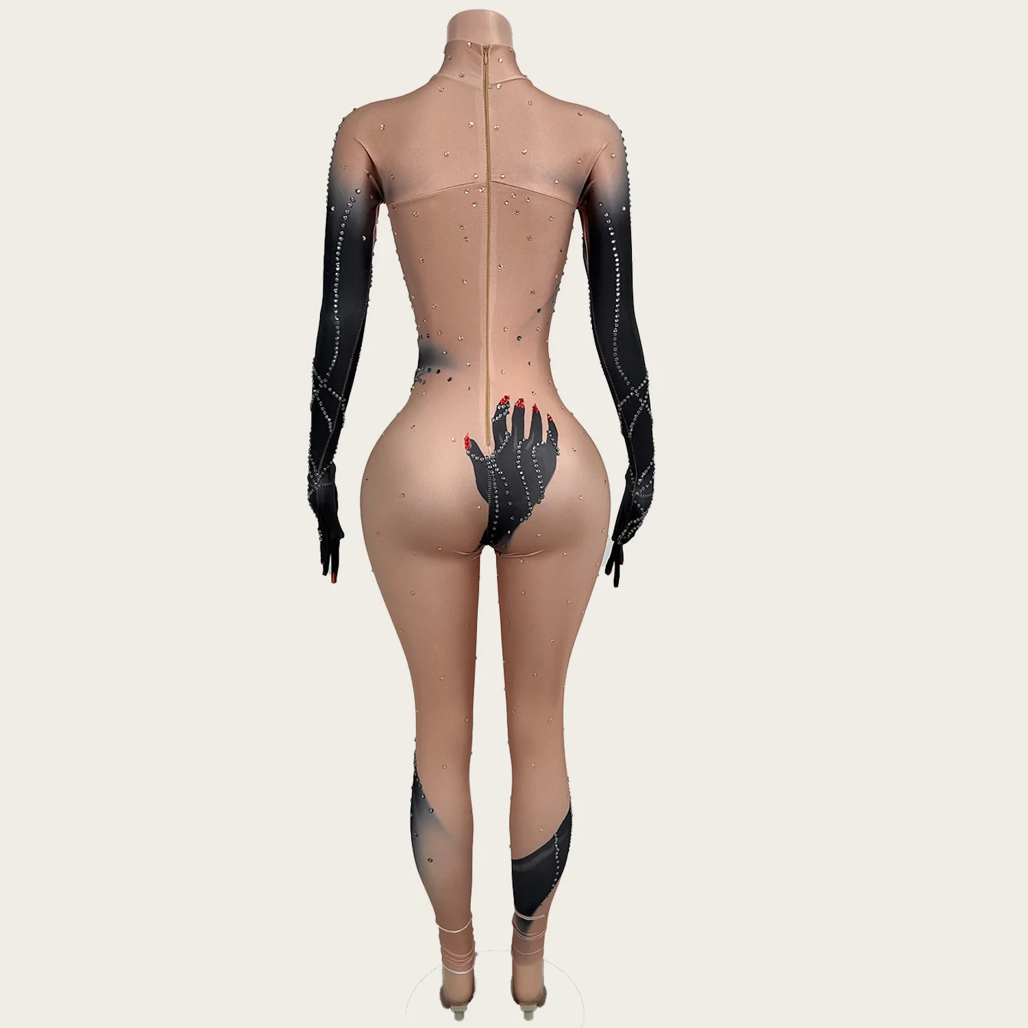 Sparkly Rhinestone Sheer Mesh Jumpsuit Birthday Celebrate Party gig Singer Show Outfit Sexy Women Tight Fitting Jumpsuit Moshou