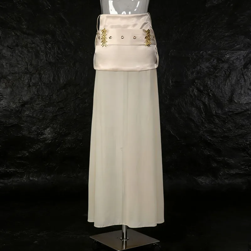 HKSH 2026 Spring Summer New Women Skirt High-end Satin Patchwork Belted A-line Draped Elegant Luxury Fashion Chic Skirts HK18565