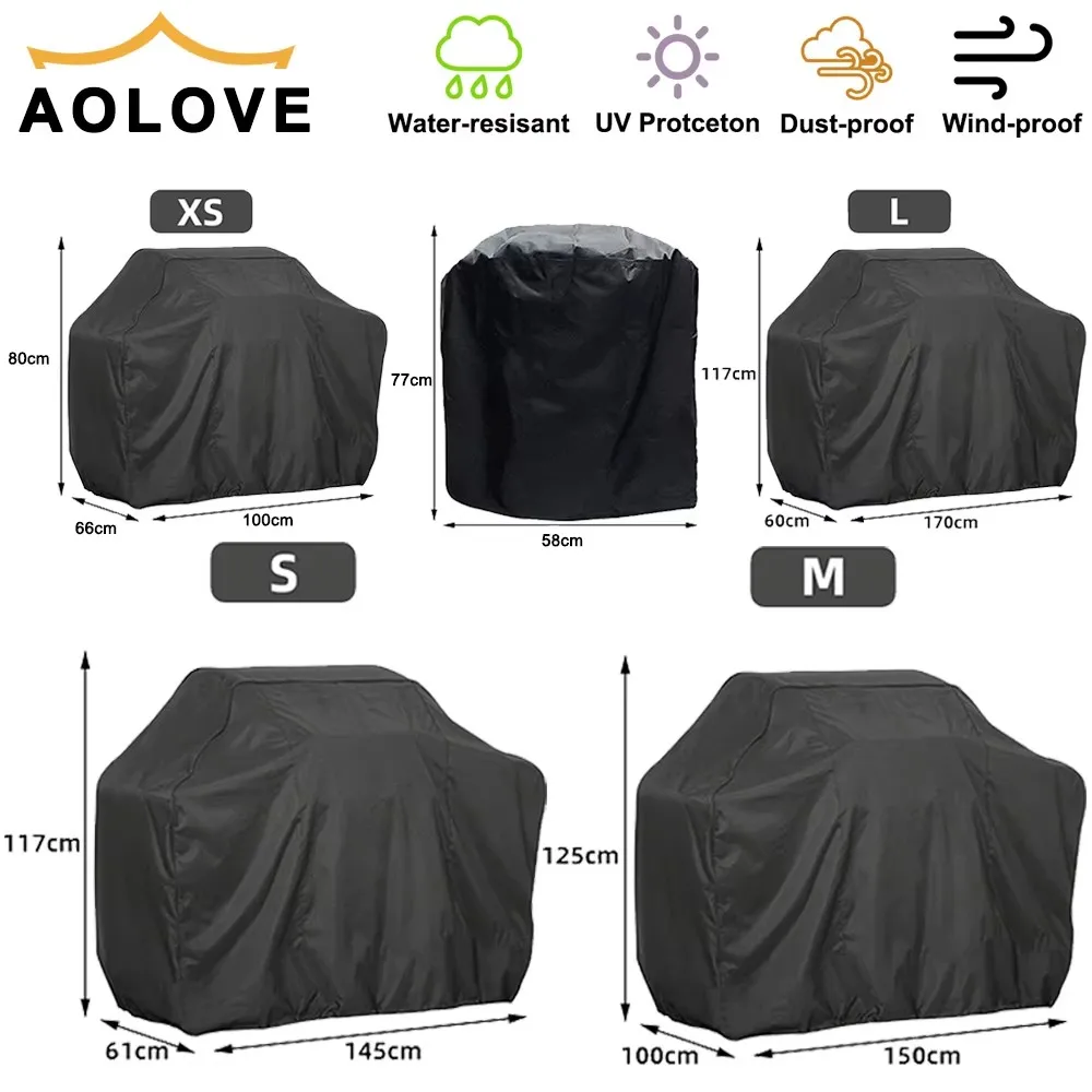 Outdoor Grill Cover Waterproof Barbecue Cover Garden Weber Heavy Furniture Cover 210T Cloth Gas Charcoal Electric Grill Cover