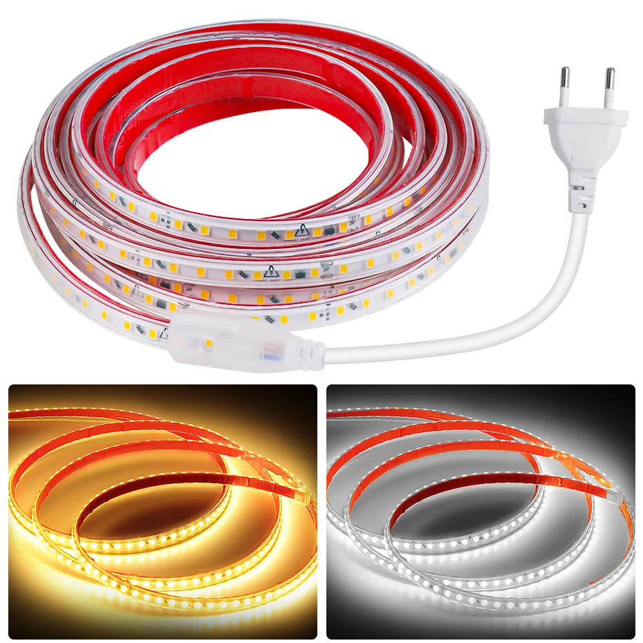 220V Led Strip With Stick Tape 10M 15M 20M 50M Waterproof Flexible Led Tape Light Adhesive 120Leds/m Rome Outdoor Decoration