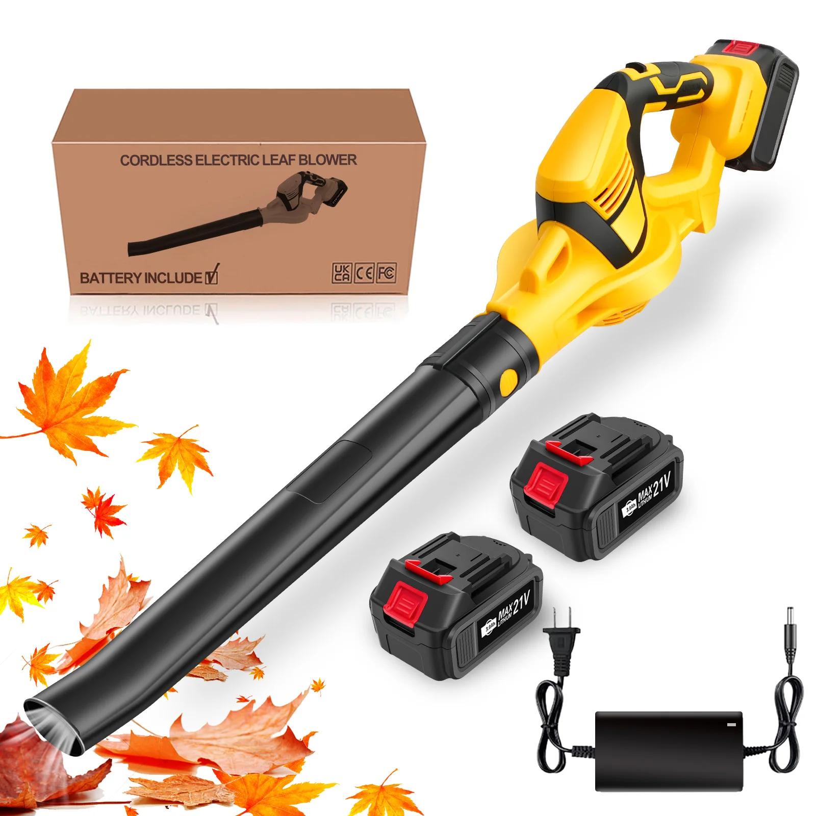 Cordless Electric Leaf Blower Lightweight 140 MPH 21V Blower Power Tools with 2x3.0Ah Battery Charger for Yard Sidewalk Cleaning