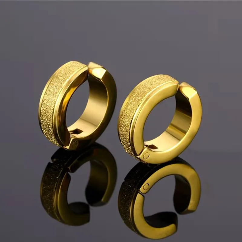 Stainless Steel Sandblasted Clip On Non-pierced Hoop Earrings for Women Men