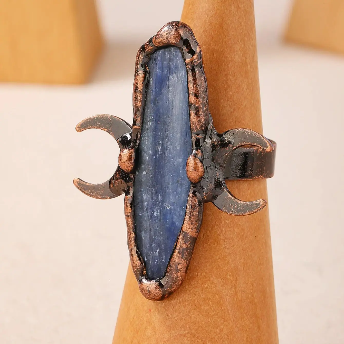 YEEVAA Blue Kyanite Rings Healing Moon Charm Open Rings Vintage Jewelry for Women Birthday Gifts