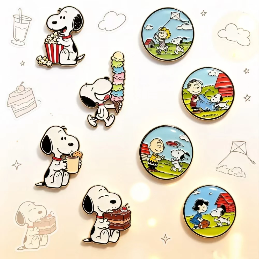 8Pcs Snack Theme Lovely Puppy Enamel Pins, Fresh Healing Cartoon Badges, Brooches for Canvas Bags and Hats