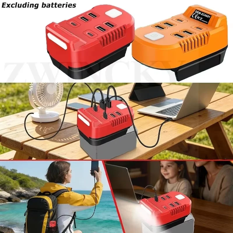 Battery USB Adapter for Milwaukee DeWAL 18V Battery Built in 2 Ports 25W Type C PD and 4 Ports QC3.0 25W USB Multi Fast Charger