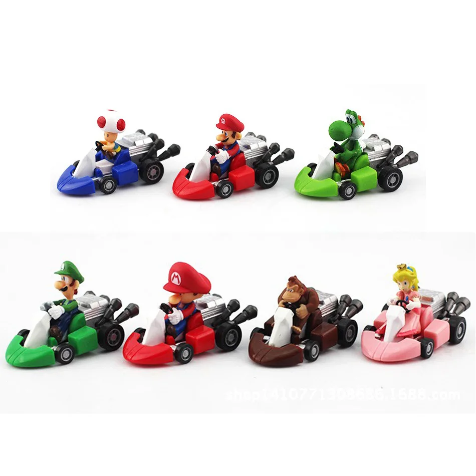 Super Mary Series Karting Mario Bros Luigi Yoshi Donkey Kong 12.5*8*9 CM Action Figure Toys Pull Back Car Anime Game Kids Gifts