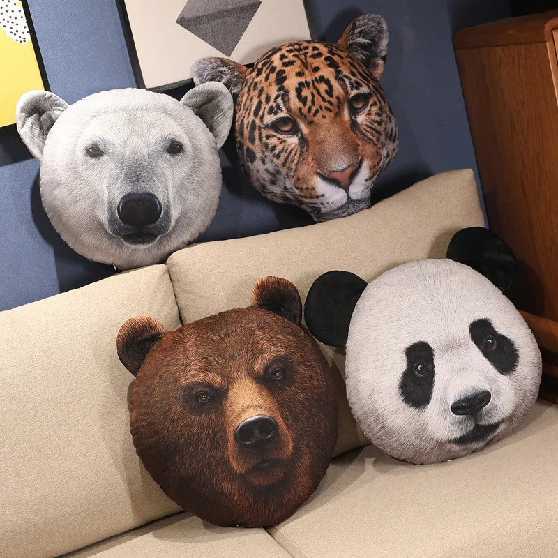 Artificial Cartoon Animal Cabeça Plush Almofada, Cadeira Recheada, Emulational Engraçado Dormir Travesseiro, Brinquedos de escritório, Sofá