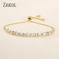 ZAKOL Simple Water Drop Zirconia Adjustable Bracelets for Women Fashion Wedding Party Anniversary Jewelry Gifts BP1021