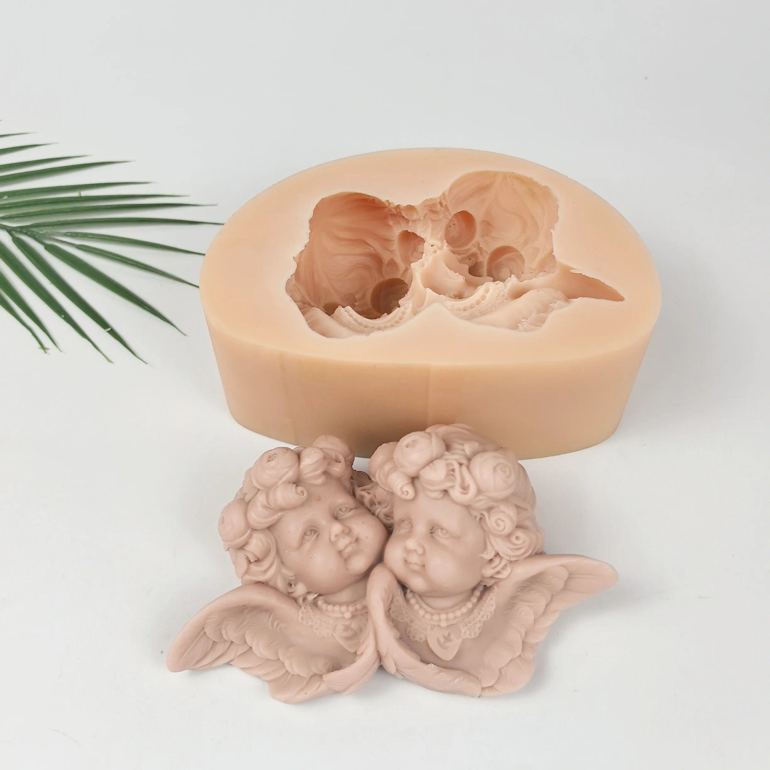 Twin Angels Heads Candle Mold European Style Angel Wings Moulds Soap Molds Silicone 3D Wedding Birthday Clay Resin Mould