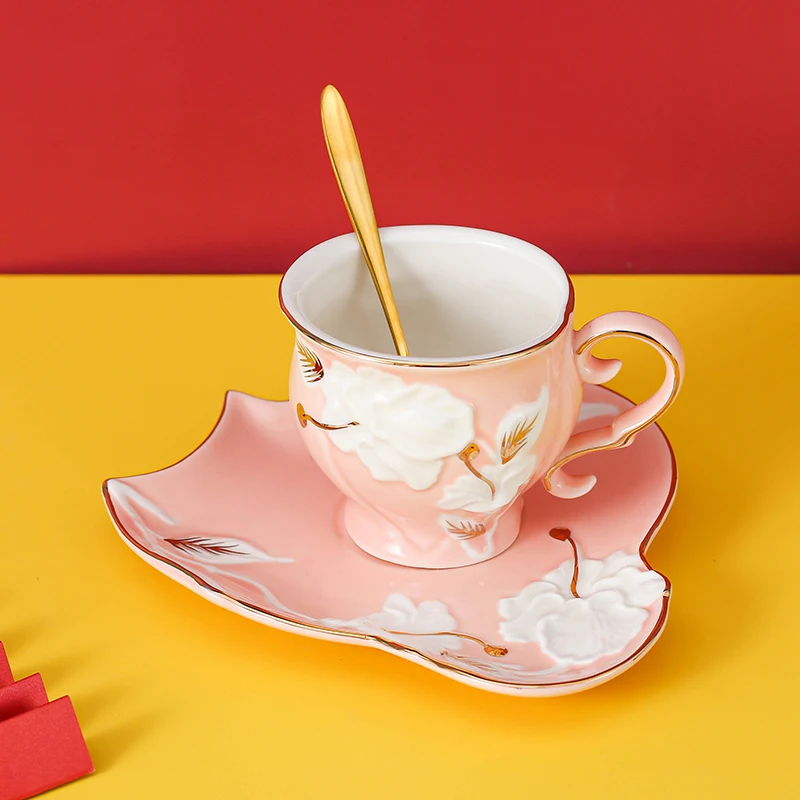 جميل القهوة زوجين كوب ماء الخزف لوكس بعد القمر فنجان شاي وصحون مجموعة مع ملعقة Tasse اسبريسو القهوة الملحقات #5