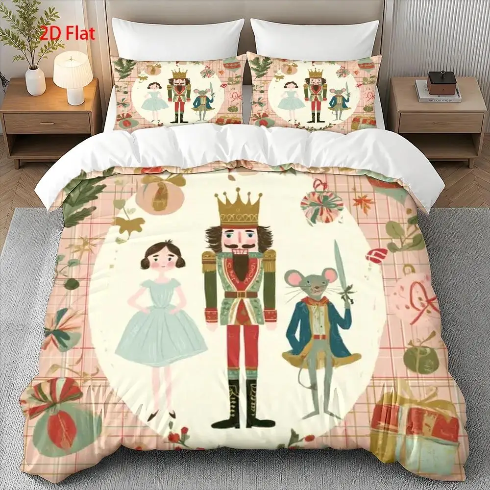 Soft Duvet Cover Set of Three, 1 Duvet Cover + 2 Pillowcases (Without Filling) 2D Flat Printed Duvet Cover Set of Three, Nutcracker Fairy Tale Theme, Vintage Illustration Style, Duvet Cover Set, Christmas Decoration, Suitable for All Seasons, Machine Washable, Invisible Zipper, Large Duvet Cover Set, Bedding Set, Quilt Cover