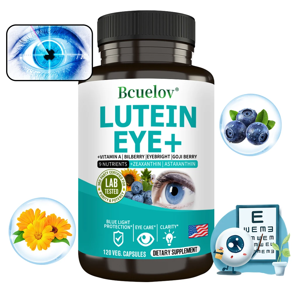 Lutein Eye + Vitamins - 9 in 1 Zeaxanthin Eyebright Bilberry Supplement Retina Eye Lens Healthy Night Vision 120 Capsules