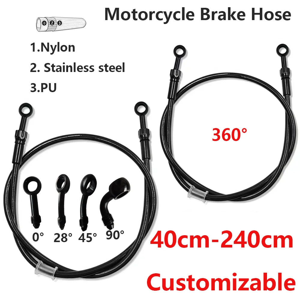AN3 Motorcycle Brake Hose Hydraulic Braided Brake Line with 360 Degree Rotatable Banjo Fit M10 Fit for ATV Pit Dirt Street Racin
