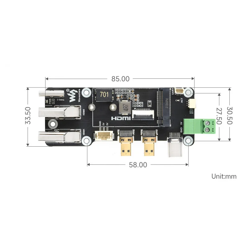 

SKU-33024 Waveshare PCIe To M.2 Multifunctional Adapter, Compatible with Raspberry Pi 5, Two Power Supply Methods, Supports Dual