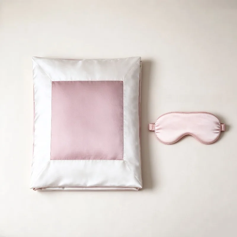 Two-Tone Silk Pillowcase Eye Mask Set 40 Momme Mulberry Silk Pillowcase 22 Momme Sleep Mask Soft Smooth Pillow Case Sleep Mask
