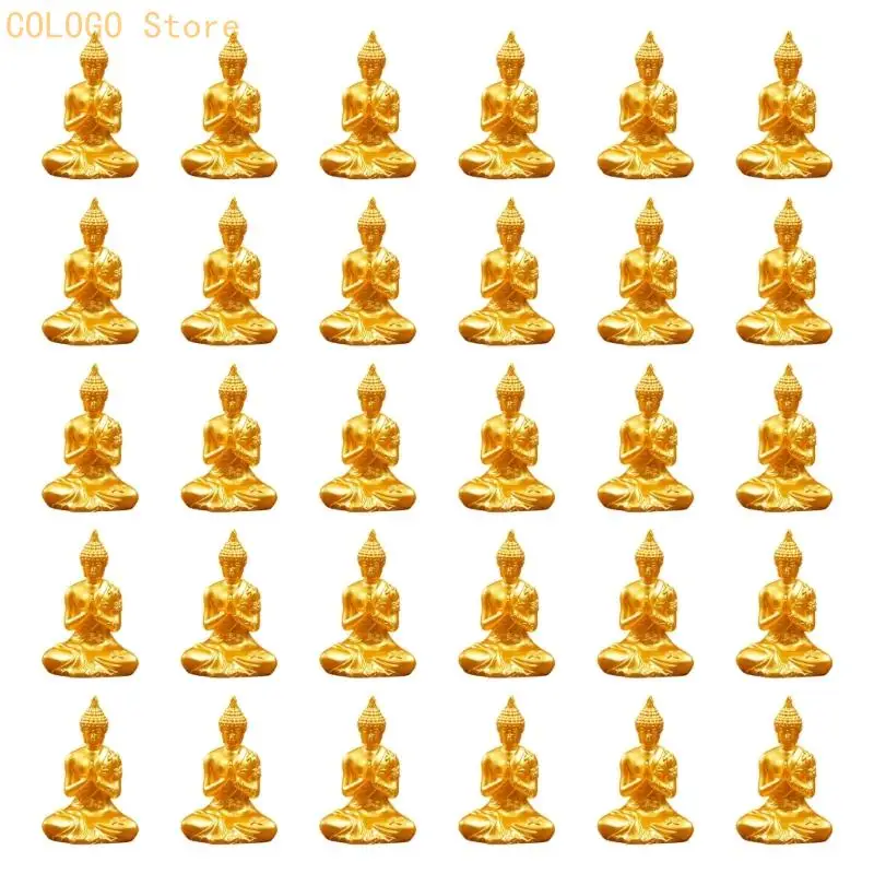 Resin Buddhas Figurines Flower Pot Decors Mini Gold Buddhas Statues Ornament D0LD