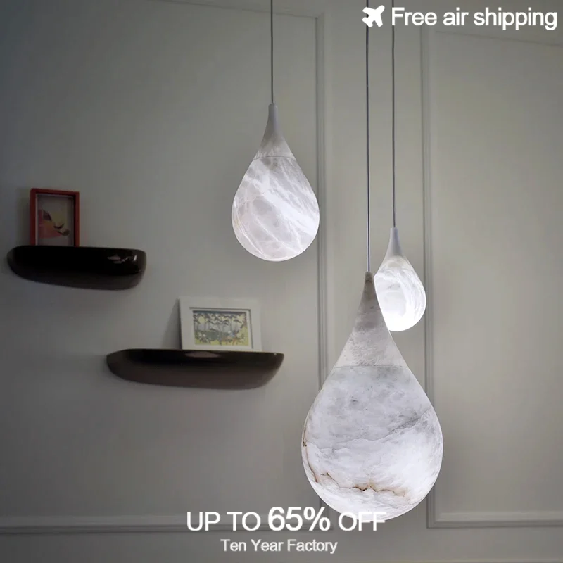 

LED Pendant Light with Alabaster and Natural Marble for Modern Dining Room Kitchen Nordic Ceiling Home Decoration