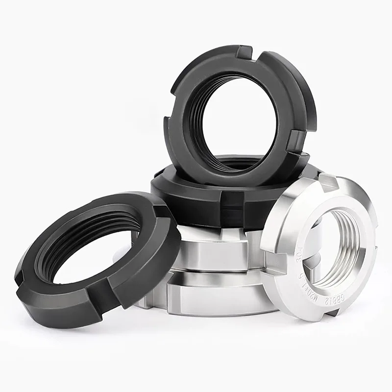 1-5Pcs 304 Stainless Steel/Carbon Steel M10 M12 M14 M16 M18 M20 M22 M24~M60 Slotted Round Nuts Locknuts With Fine Thread GB812