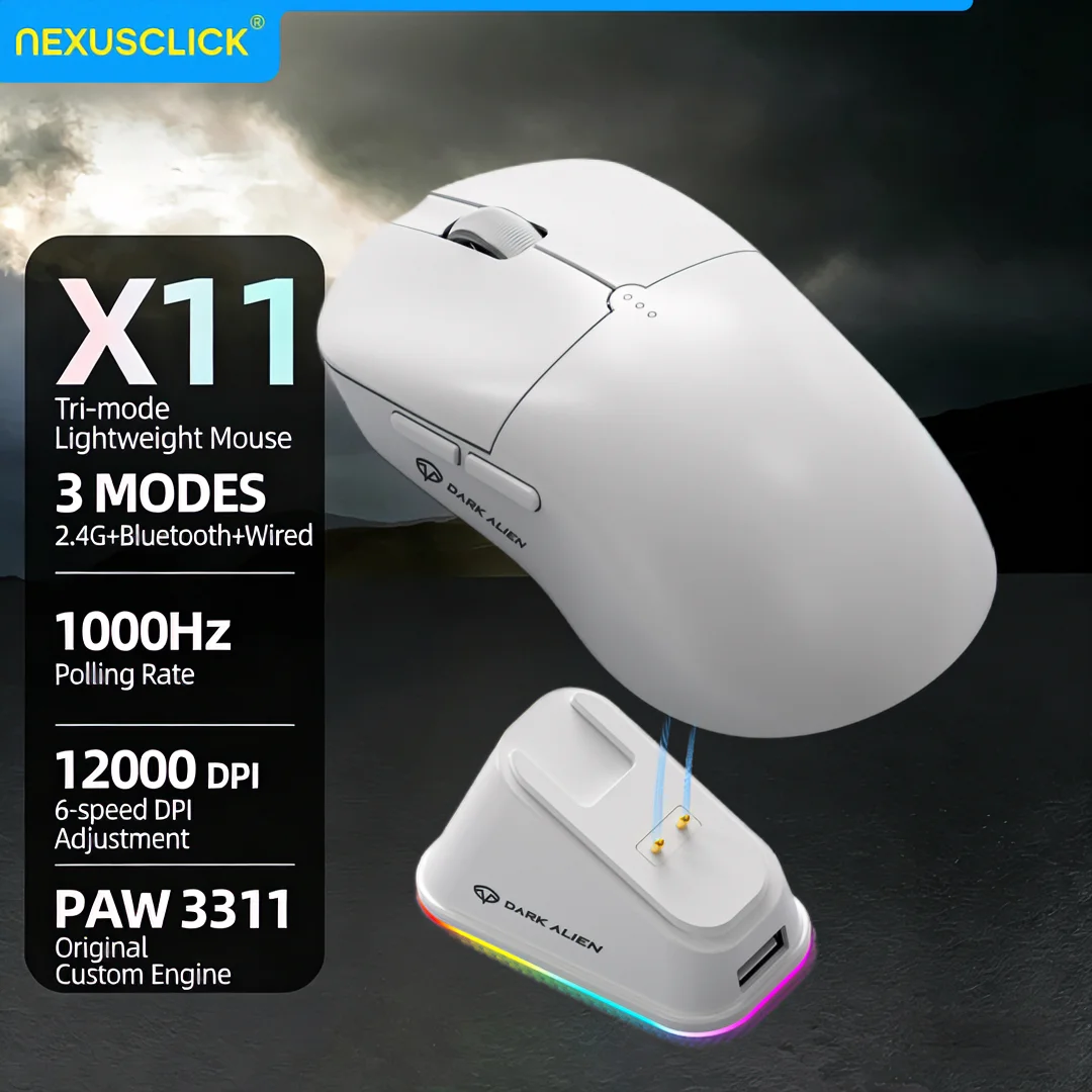 NexusClick X11/X11Pro/X3 Wireless Gaming Mouse, 3 Modes RGB Backlight,PAW3311 Sensor,12000DPI,400IPS, PC Esports Mice for Gamer