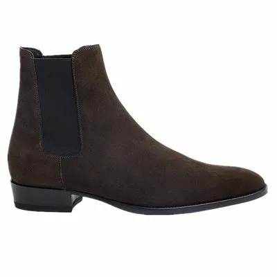Nieuwe Echt Leer Heren Chelsea Laarzen Winter Handgemaakte Koeienhuid Zwart Business Casual Klassieke Mid-hak Heren Laarzen Botas Motociclista