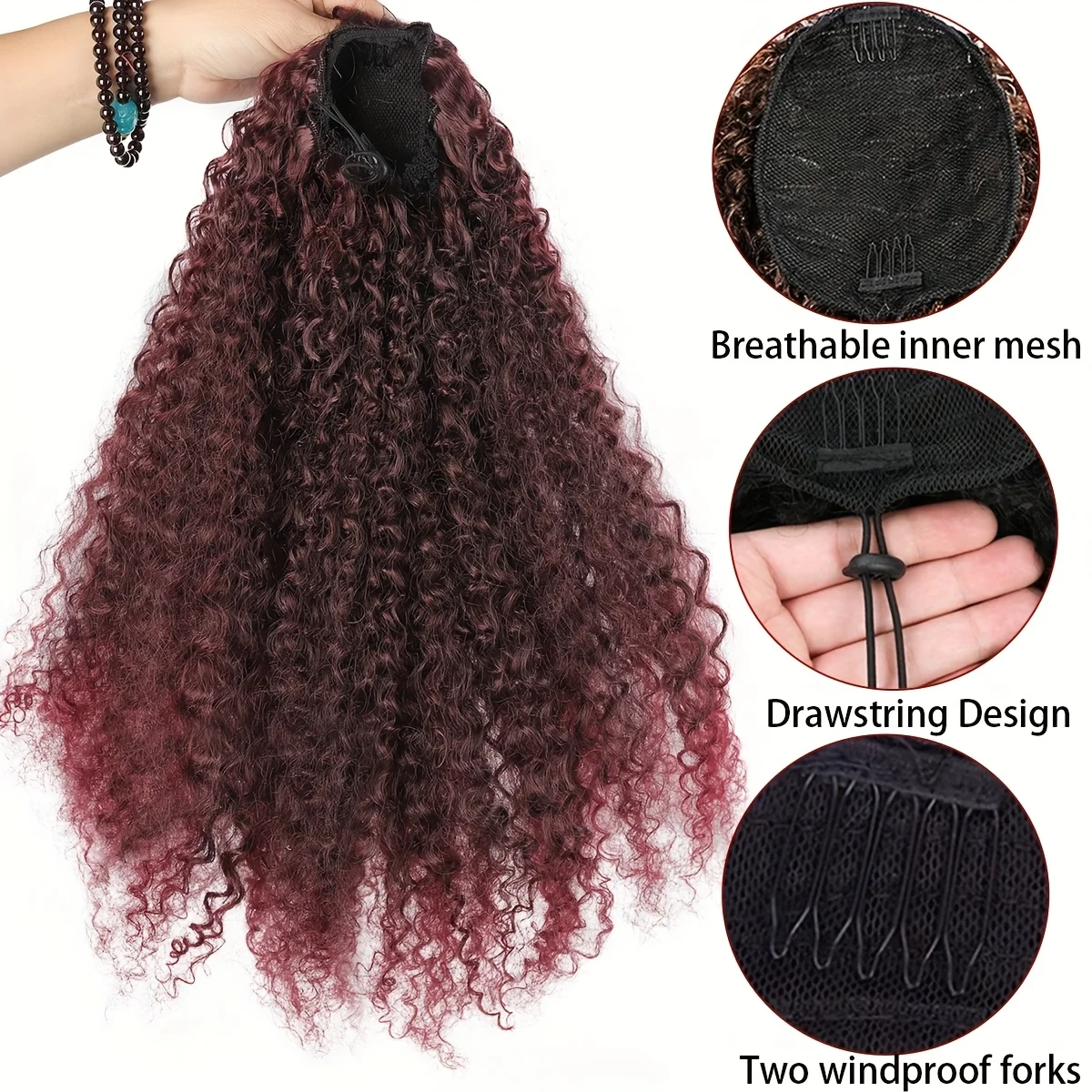 Ponytail Extension for Women Curly Drawstring Ponytail Afro Kinky Curly Clip in Ponytail Synthetic Soft Fluffy Ponytail for view 2