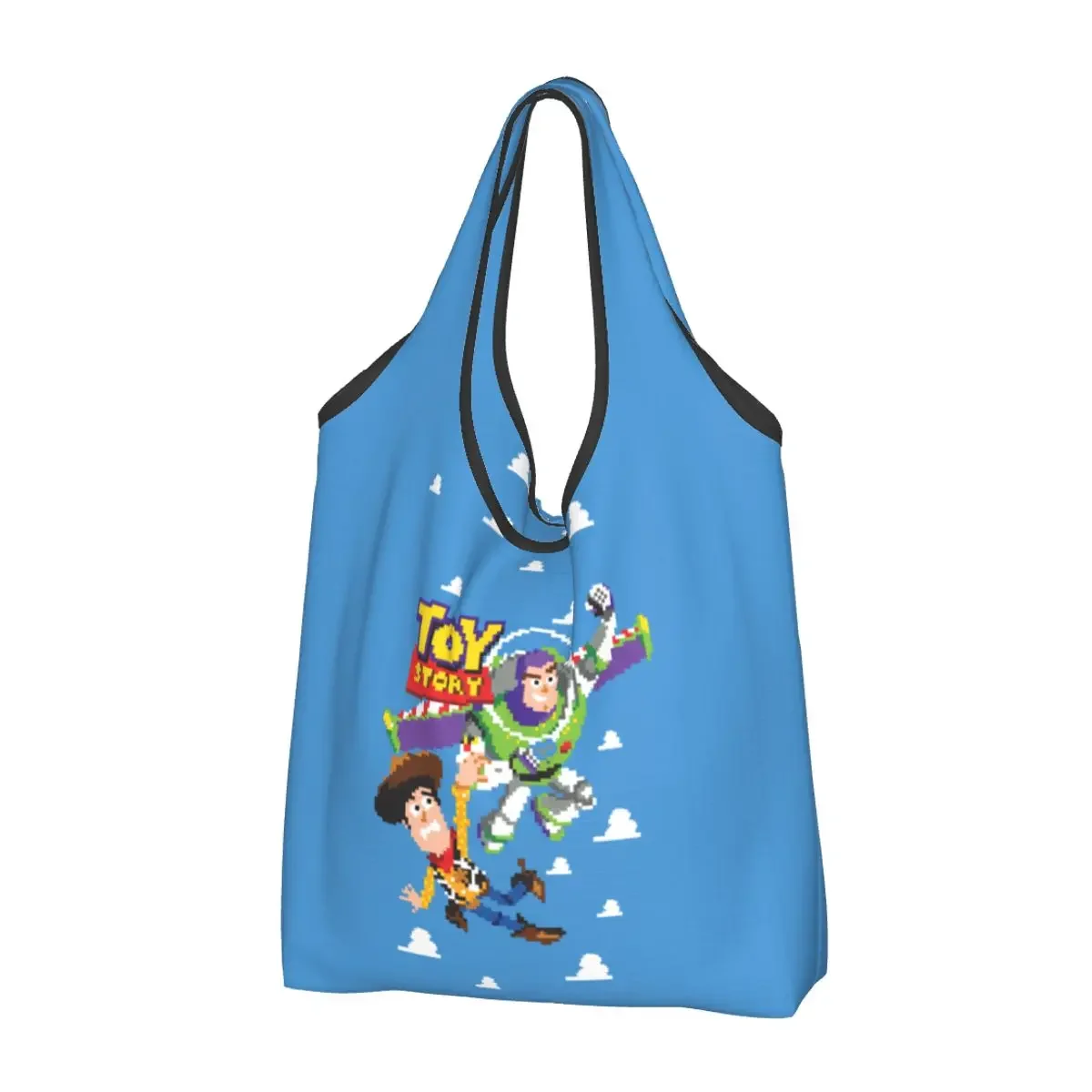 Toy Story 8Bit Woody Buzz Grocery Bags Durable Large Reusable Recycle Foldable Heavy Duty Shopping Eco Bag Washable Lightweight