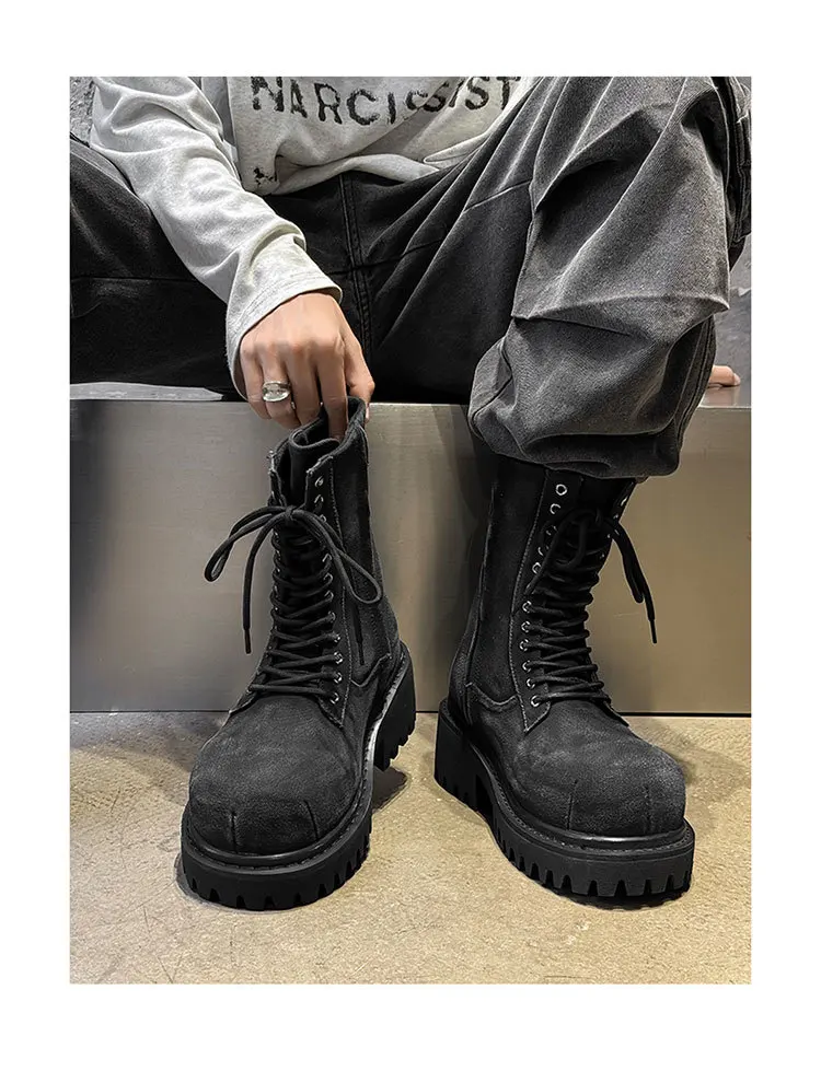 Hight Quality British Street Style Leather Ankle Boots For Men's Classic Teenagers Daily Dress Height Increasing Shoes
