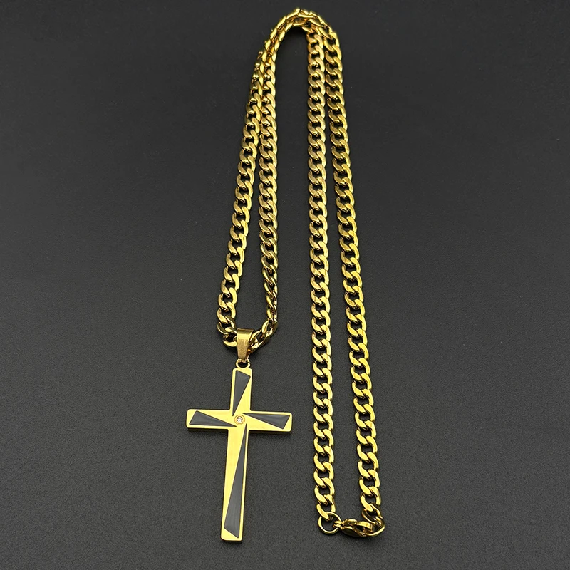 كريستيان الصليب الفولاذ المقاوم للصدأ يسوع المسيح الراين قلادة قلادة للرجال الذهب اللون الهيب هوب سلسلة القلائد مجوهرات #5