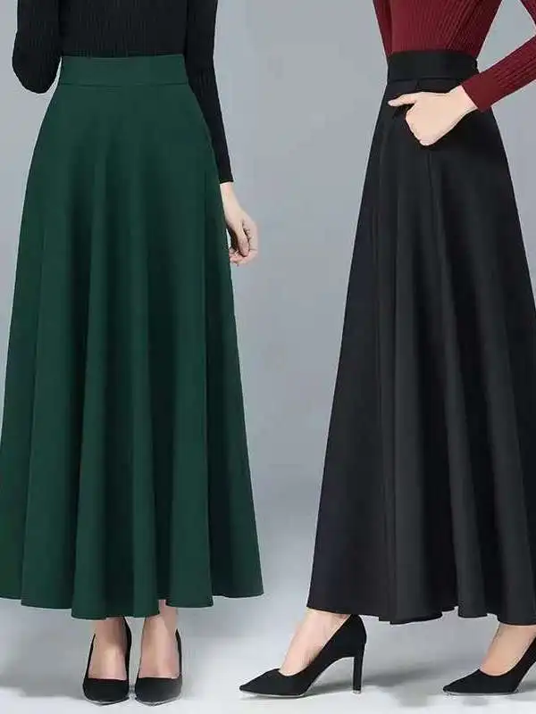 

High Waist plus Size A-Line Skirt Pure Color Spring Autumn Long Dance Dr Ele Women's Faion Korean Sle Casual Wear