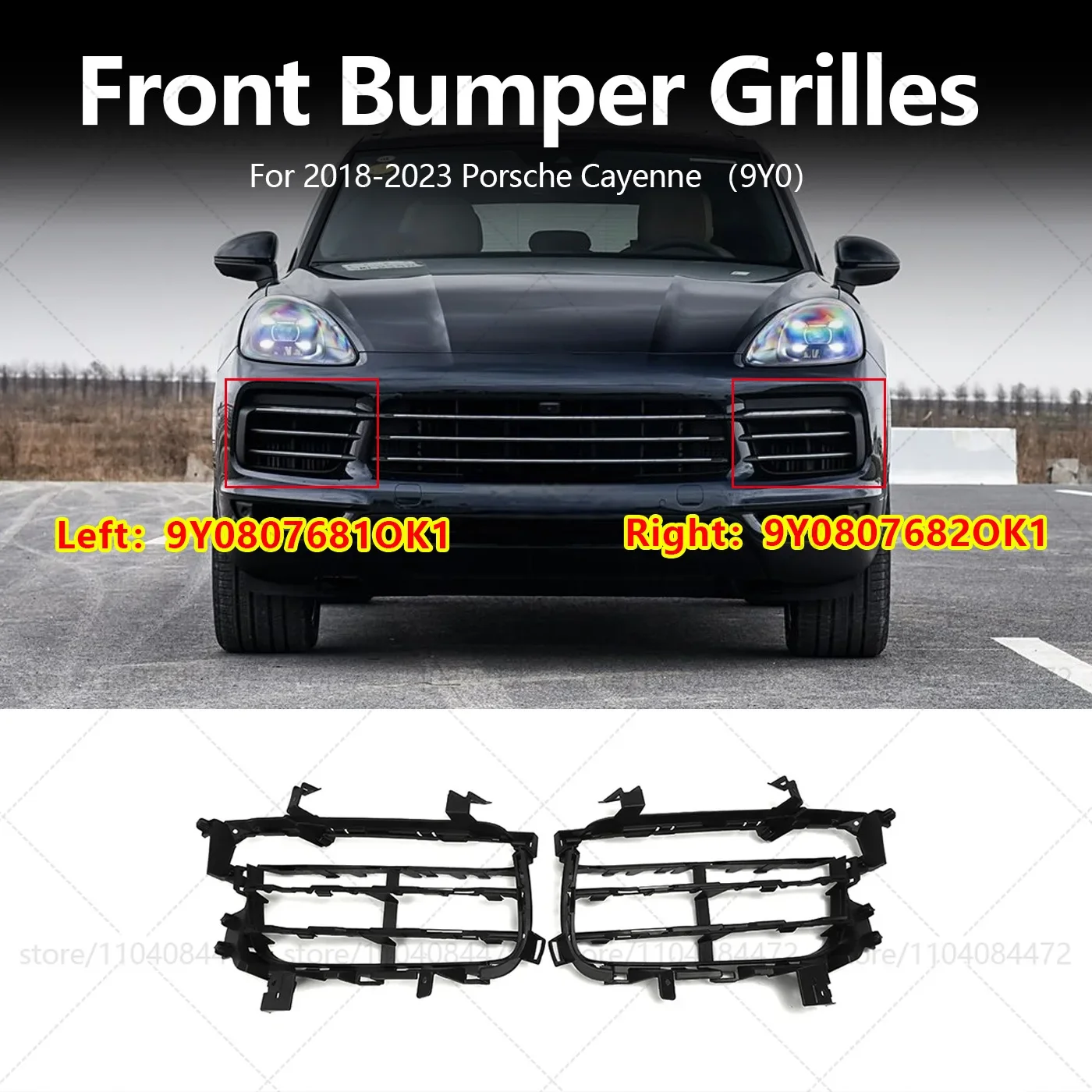 For Porsche 2018-2023 Cayenne 9Y0 Car Front Bumper Grille Decorative Strip Grille Frame OEM 9Y0807681OK1 9Y0807682OK1